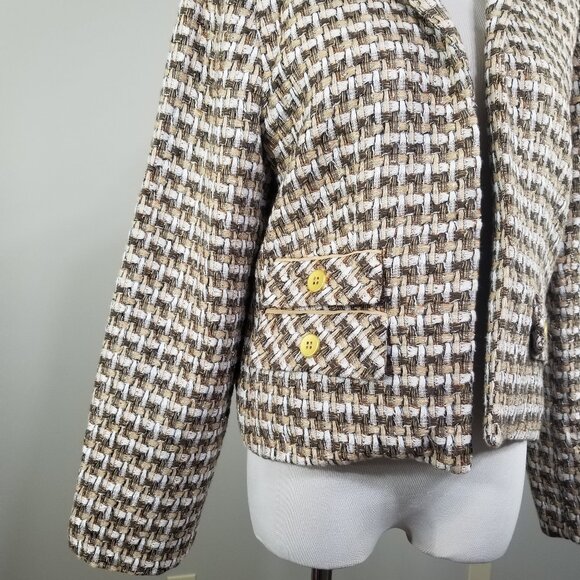 Chicos Boucle Tweed Blazer Lady Jacket Size 1 (8/M) Pockets Classic Career Crop - Picture 3 of 11
